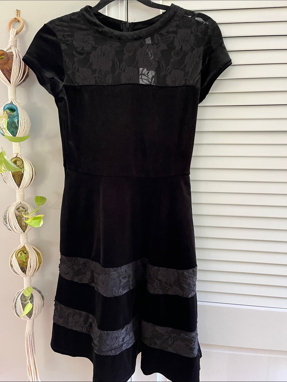 NY Collection Black Fit-and-Flare Dress with Lace Panels